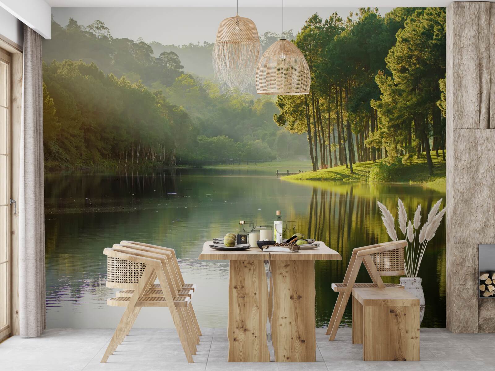 Фотошпалери ранковий туман стелиться лісом