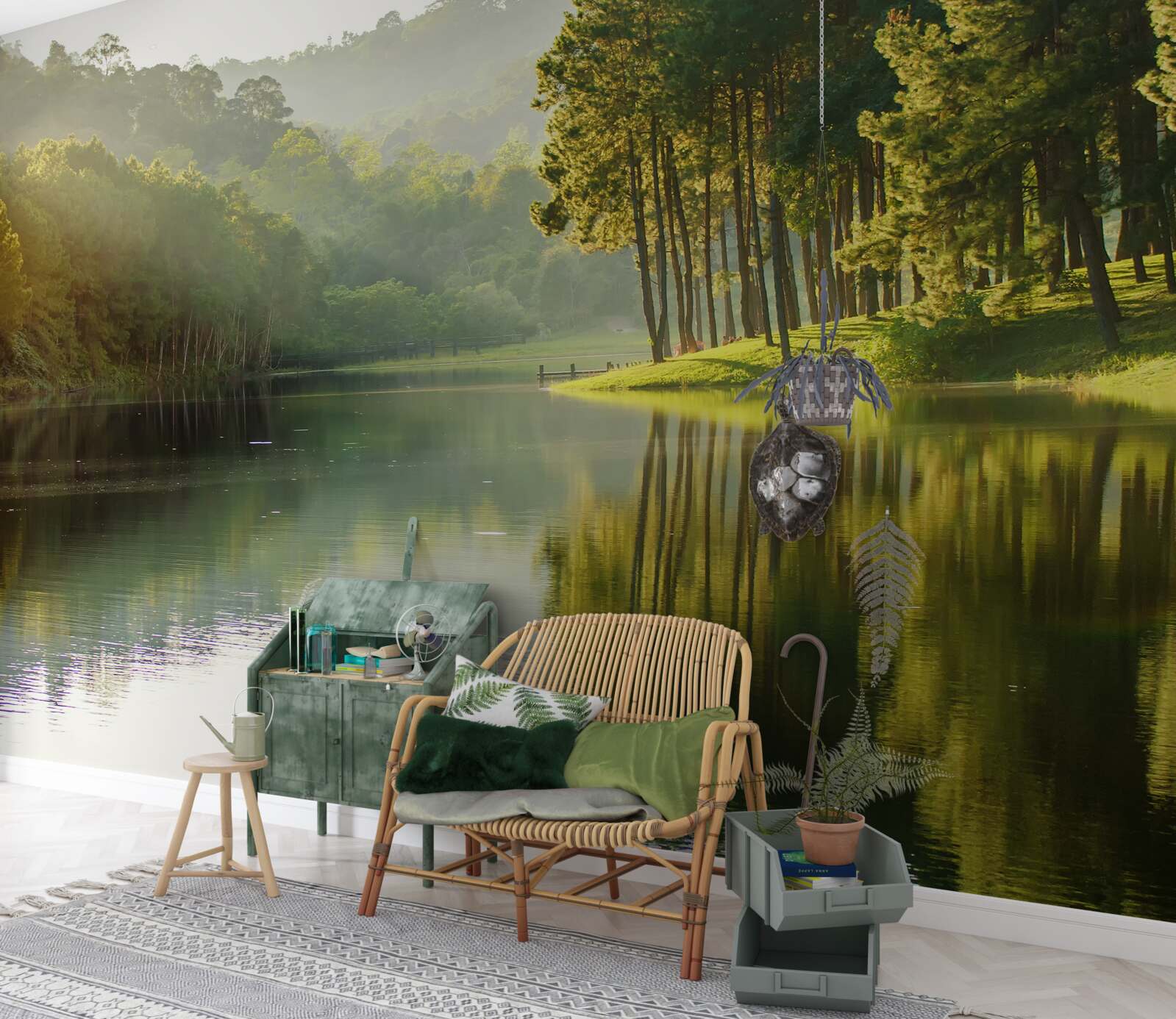 Фотошпалери ранковий туман стелиться лісом