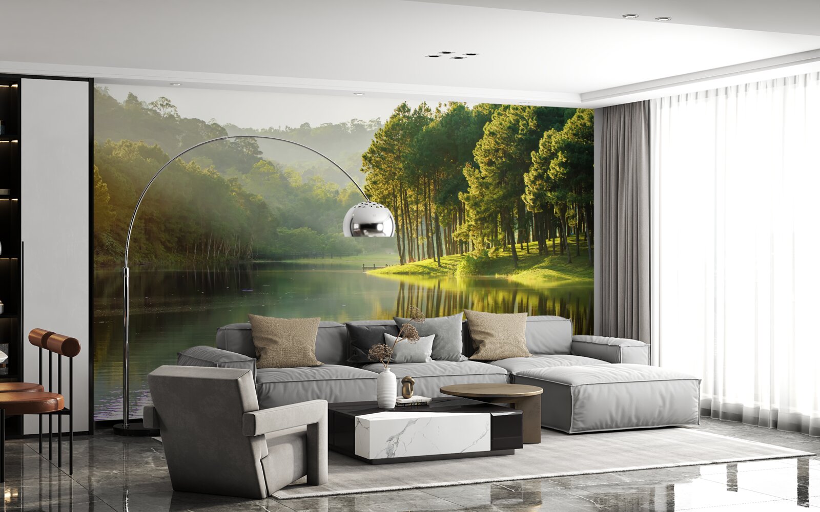 Фотошпалери ранковий туман стелиться лісом