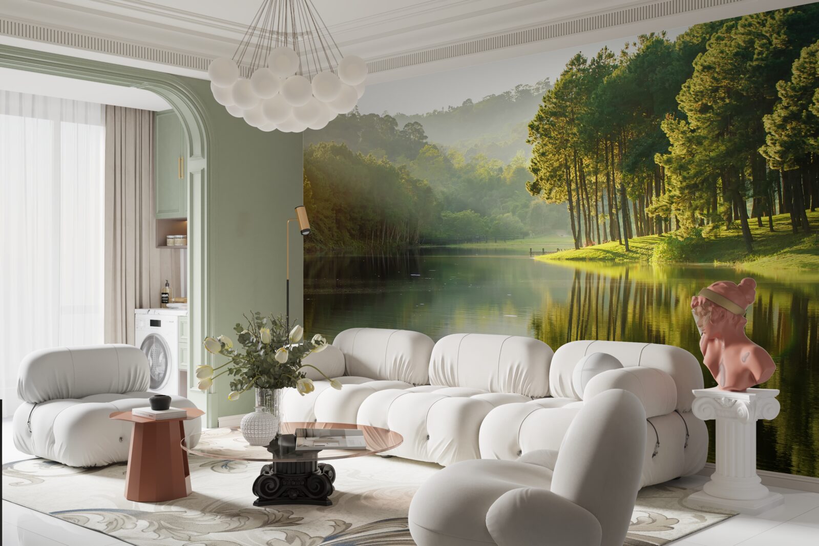 Фотошпалери ранковий туман стелиться лісом