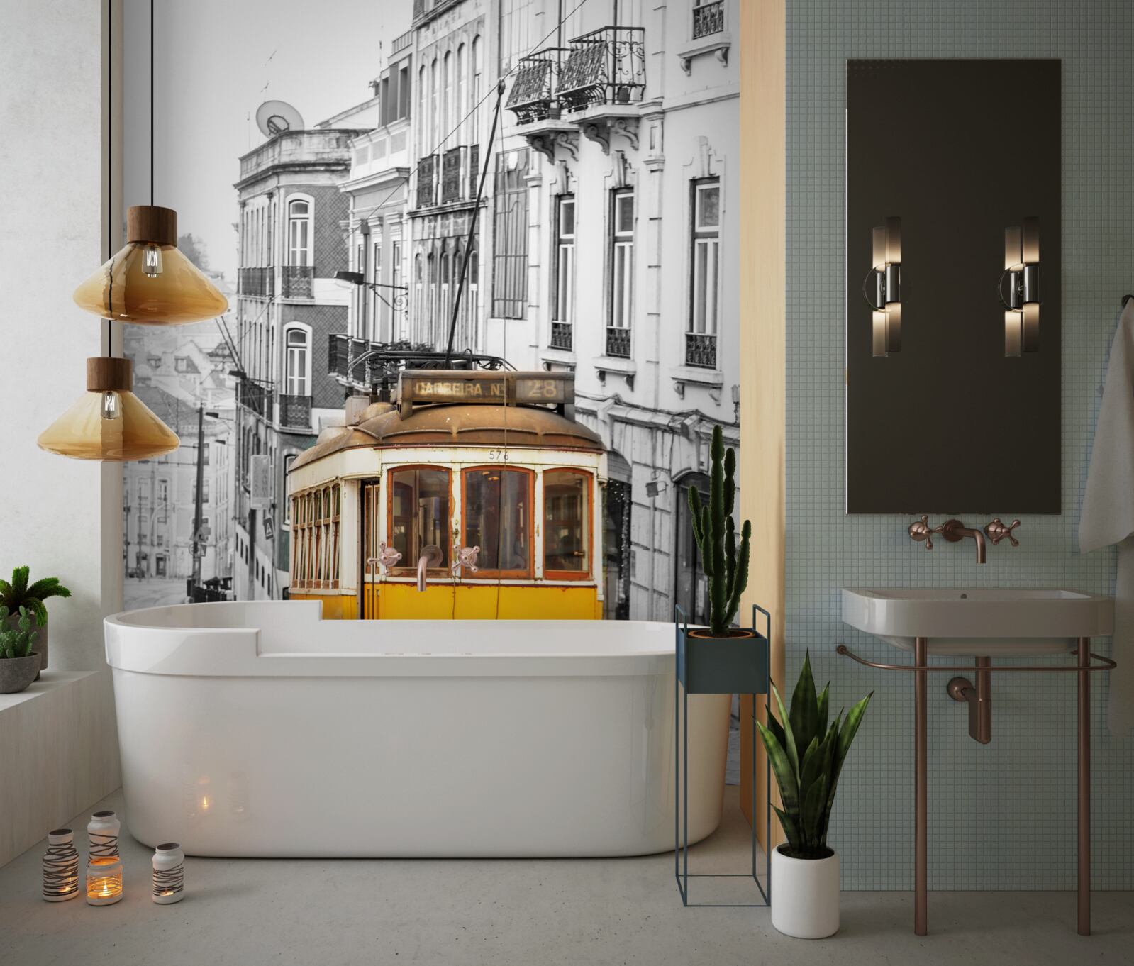 Фотошпалери Жовтий трамвай на пагорбах Сан-Франциско