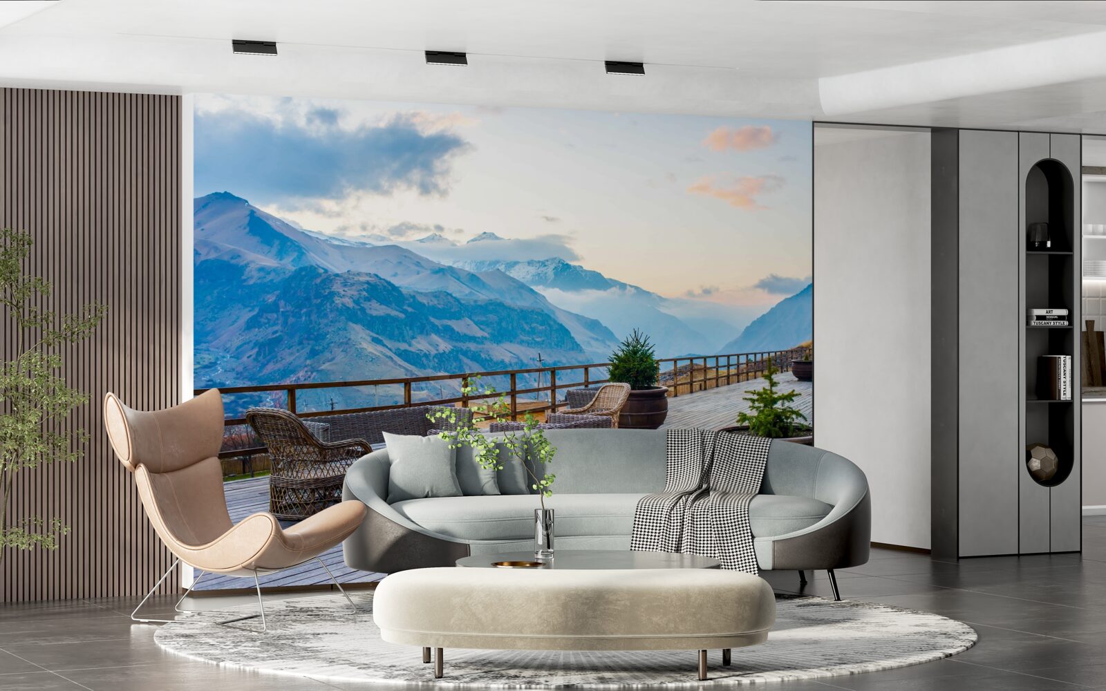 Фотошпалери простора тераса з видом на гори