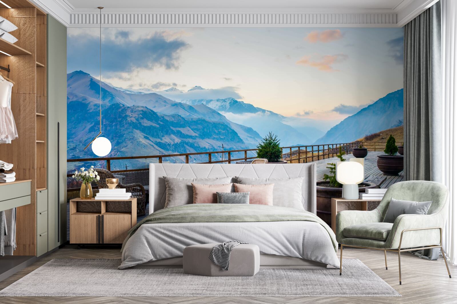 Фотошпалери простора тераса з видом на гори