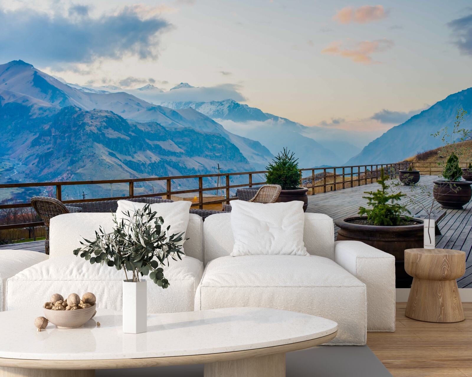 Фотошпалери простора тераса з видом на гори