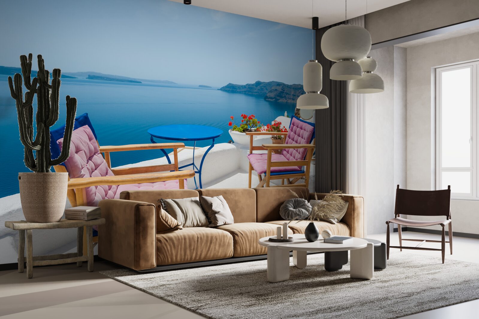 Фотошпалери кафе на даху біля моря в греції