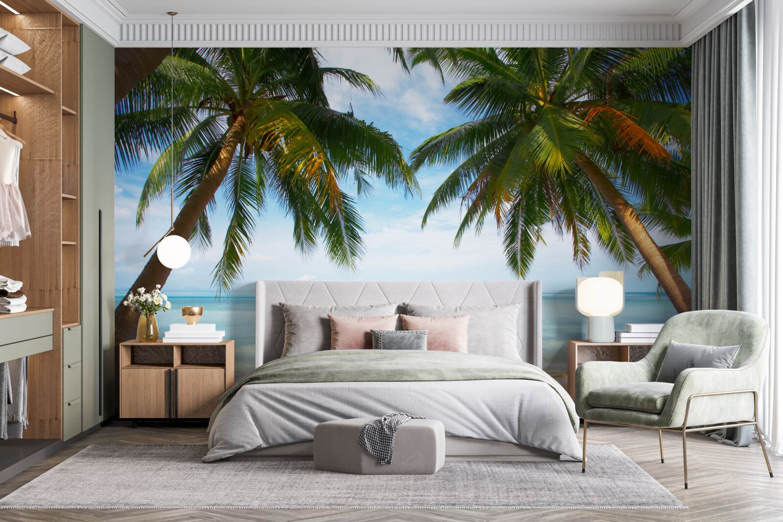 Фотошпалери пальми на піщаному березі моря
