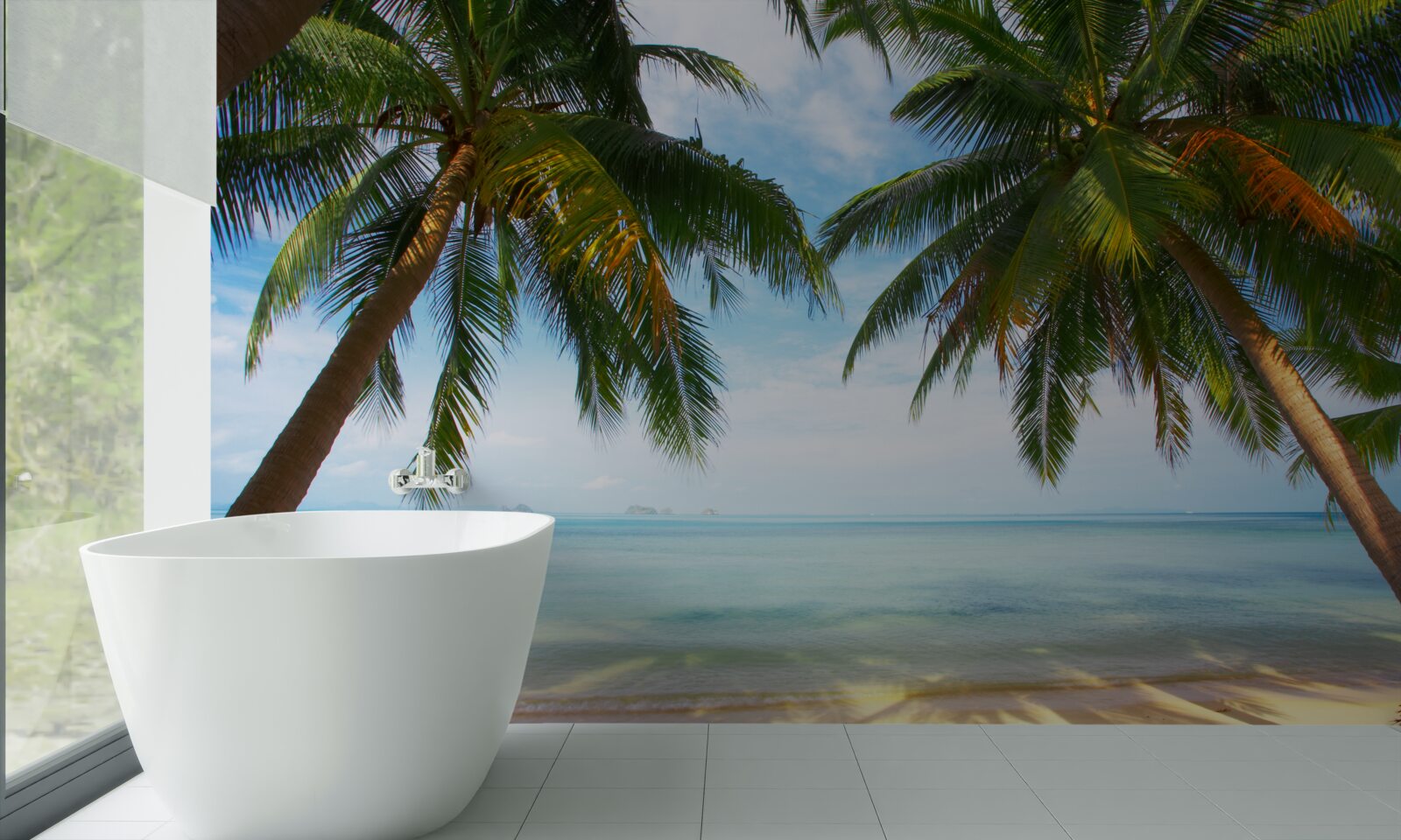 Фотошпалери пальми на піщаному березі моря