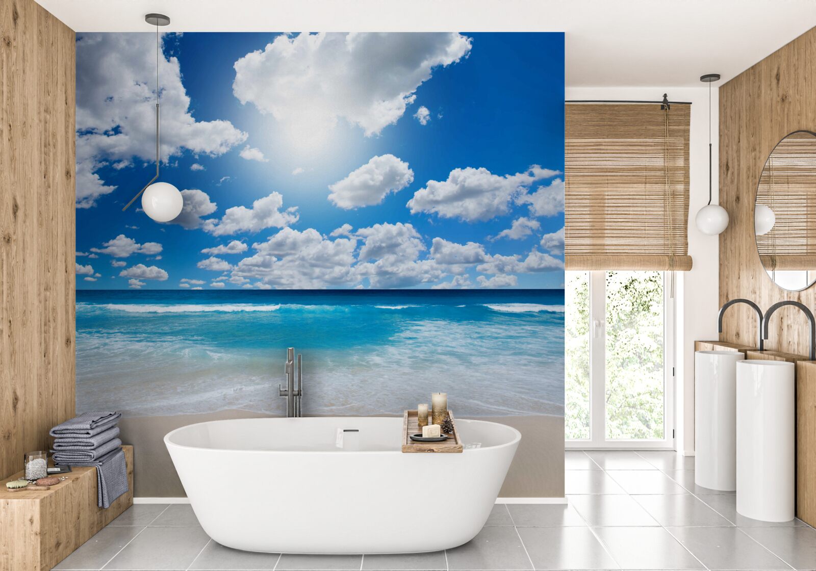 Фотошпалери пляж з блакитною водою і спокійним морем