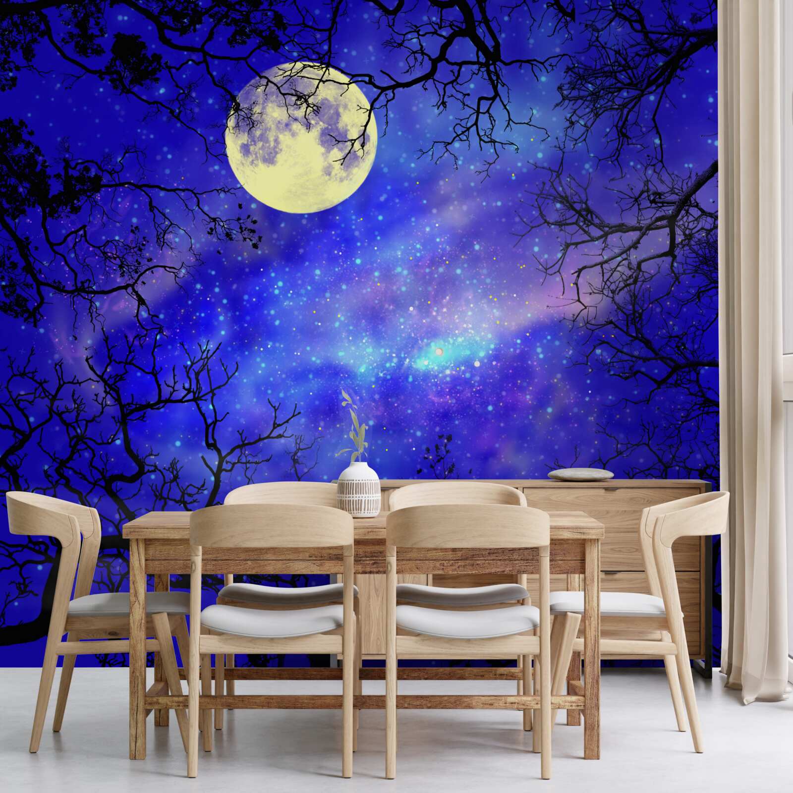 Фотошпалери місячне світло освітлює зоряне нічне небо