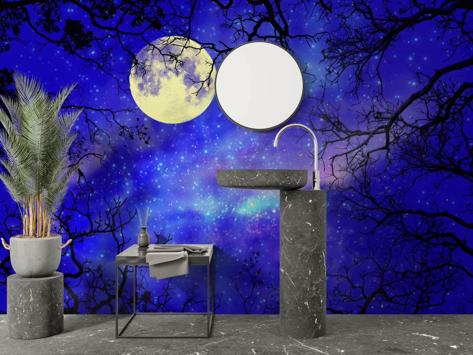 Фотошпалери місячне світло освітлює зоряне нічне небо