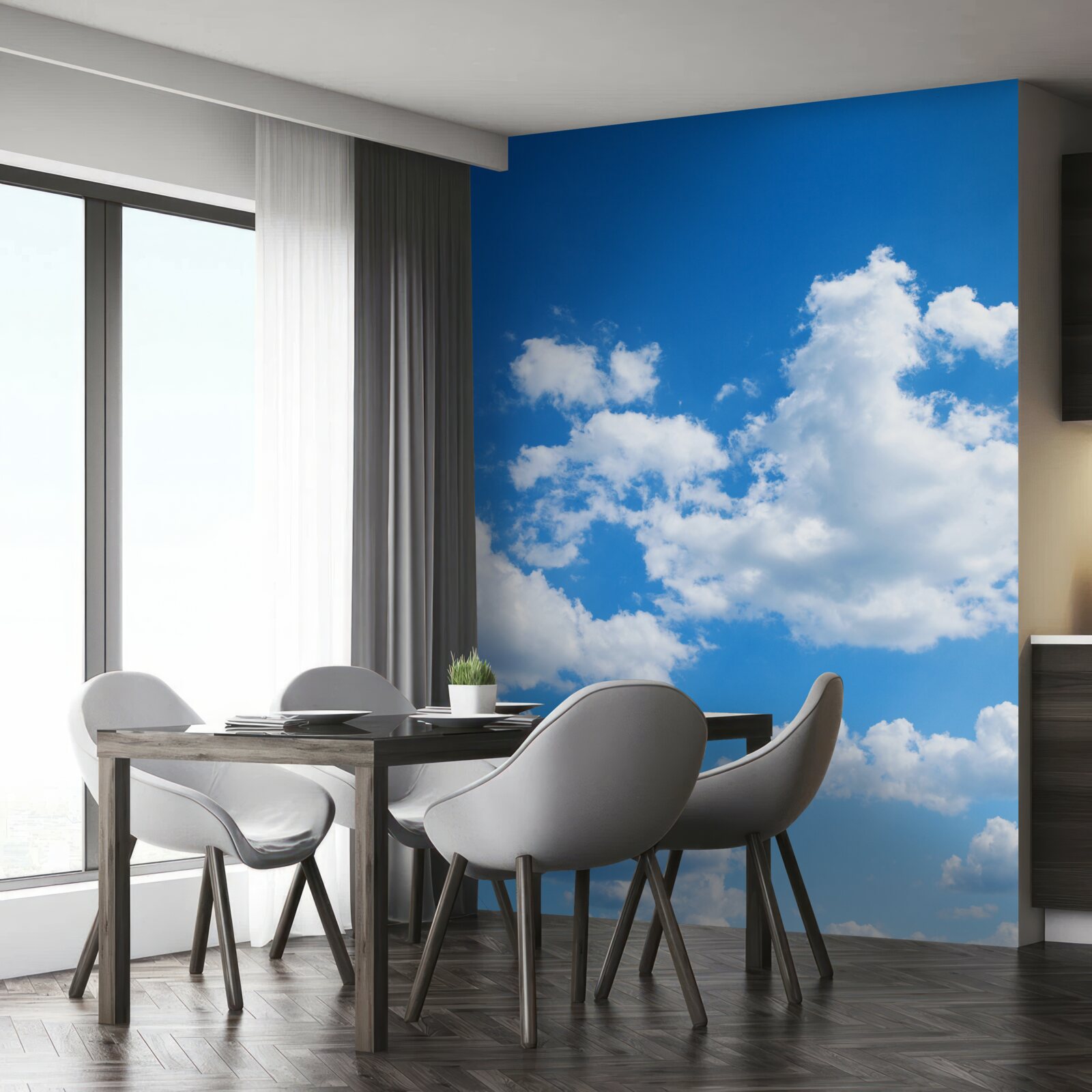 Фотошпалери білосніжні хмаринки пливуть по блакитному небу