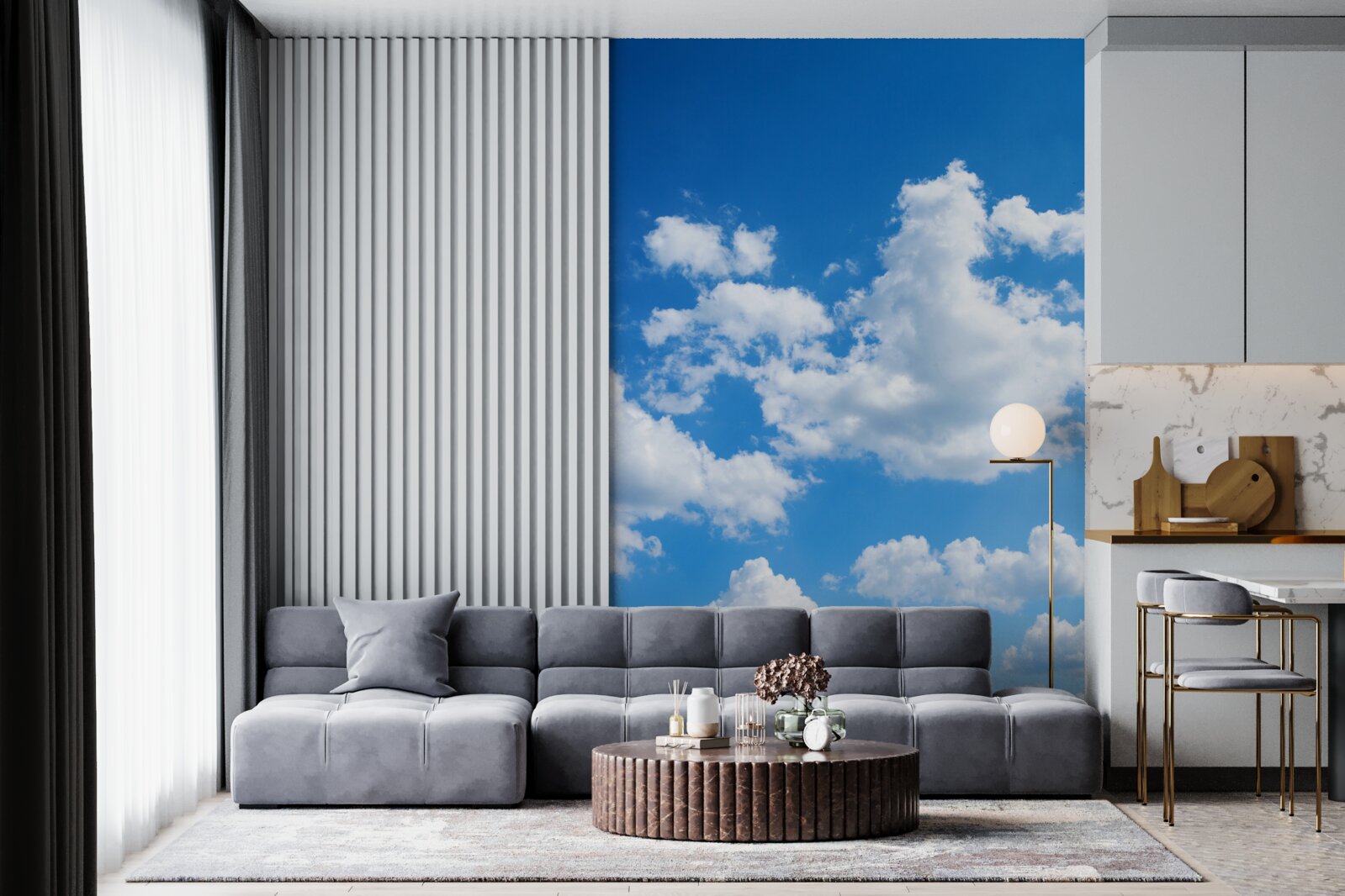 Фотошпалери білосніжні хмаринки пливуть по блакитному небу