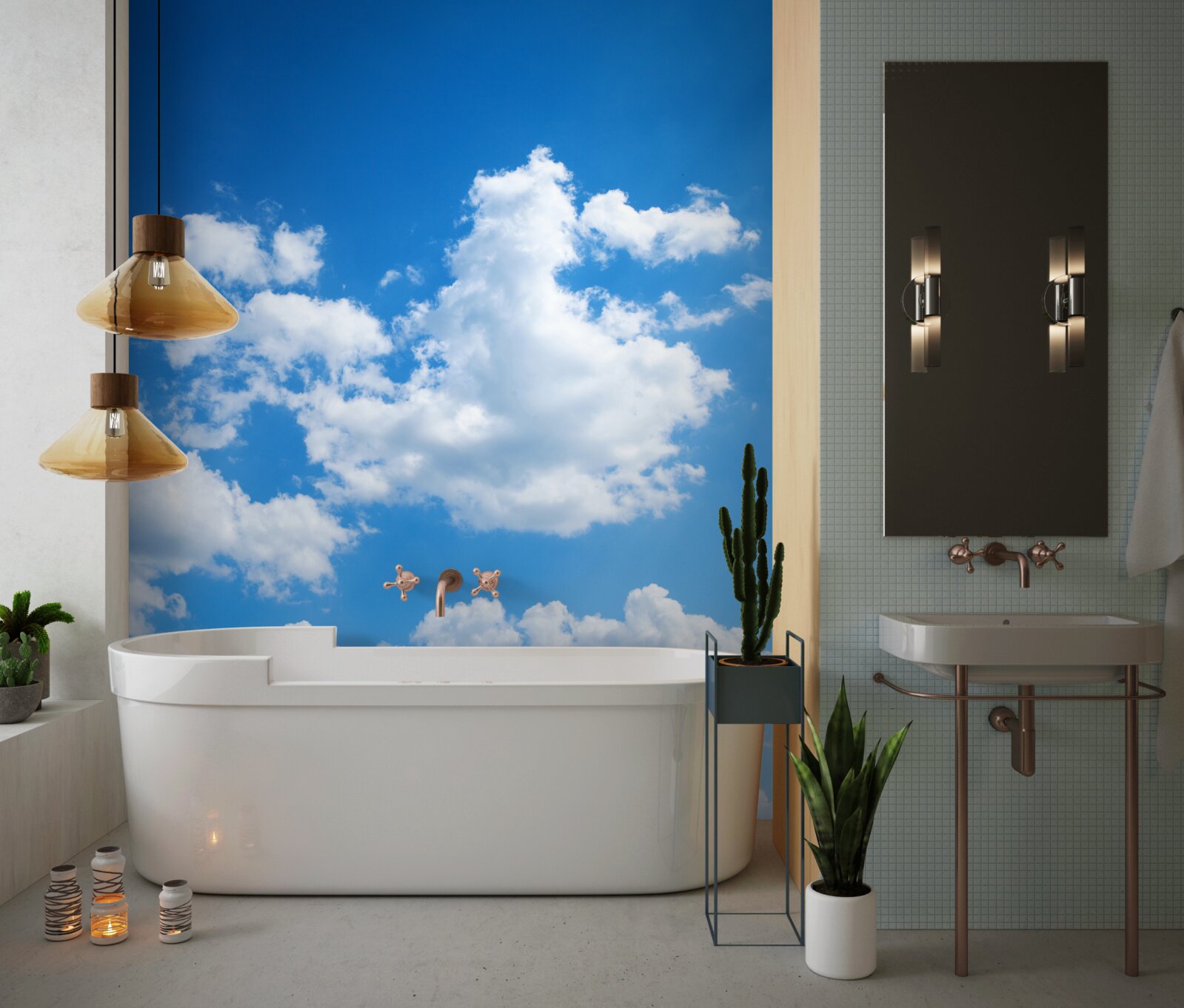 Фотошпалери білосніжні хмаринки пливуть по блакитному небу