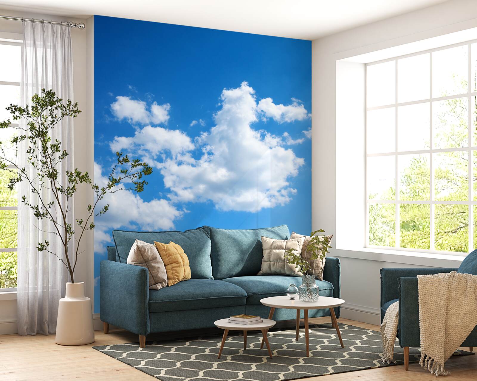 Фотошпалери білосніжні хмаринки пливуть по блакитному небу