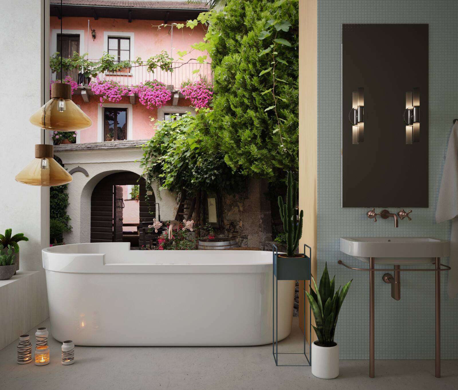 Фотошпалери рослинність з квітами біля сходів