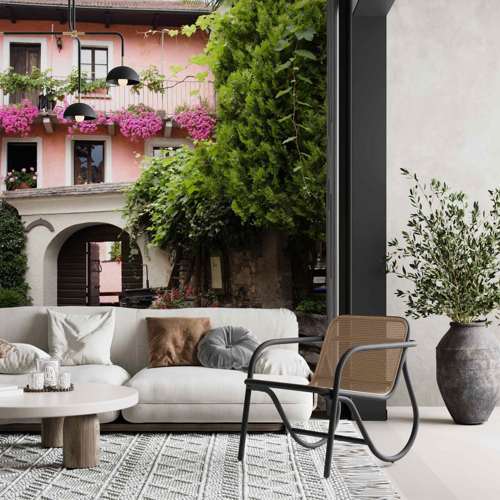 Фотошпалери рослинність з квітами біля сходів