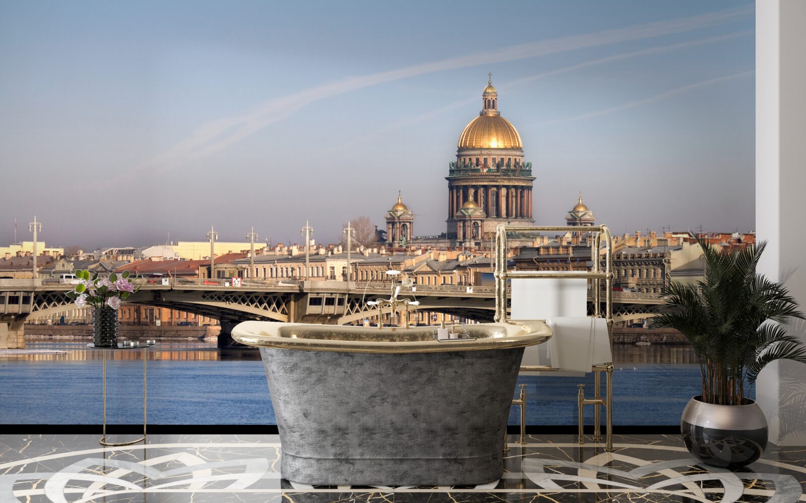 Фотошпалери купол церкви із золота на тлі міського пейзажу