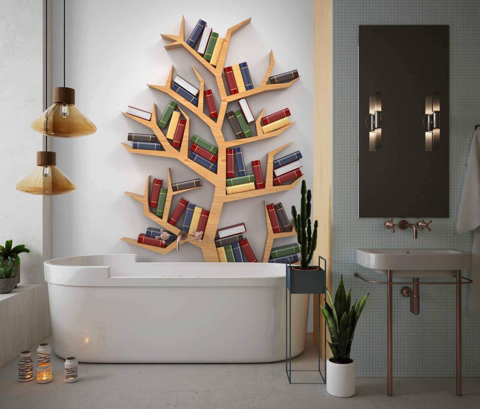 Фотошпалери дерев'яна книжкова полиця