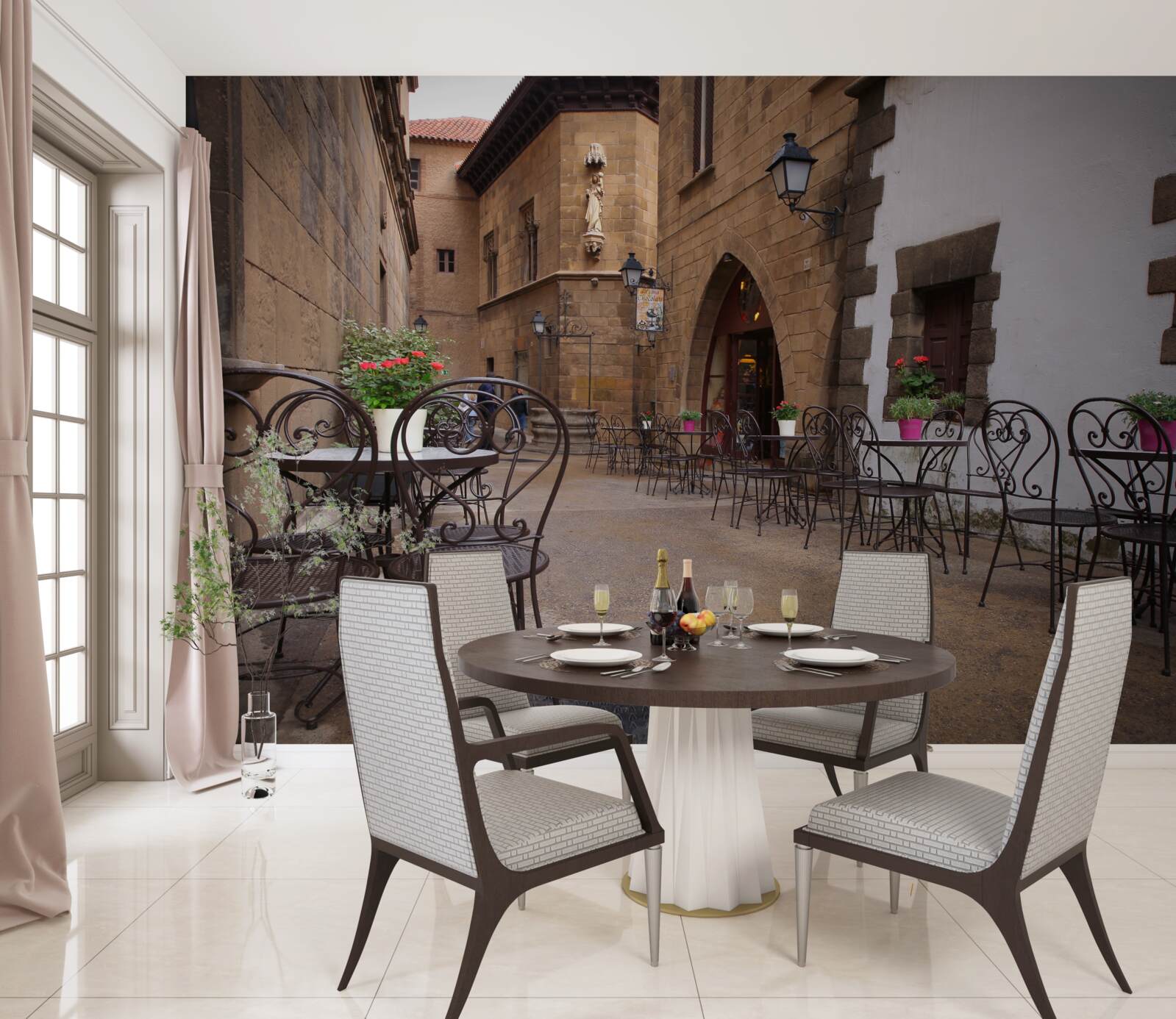 Фотошпалери столики на вузькій вулиці