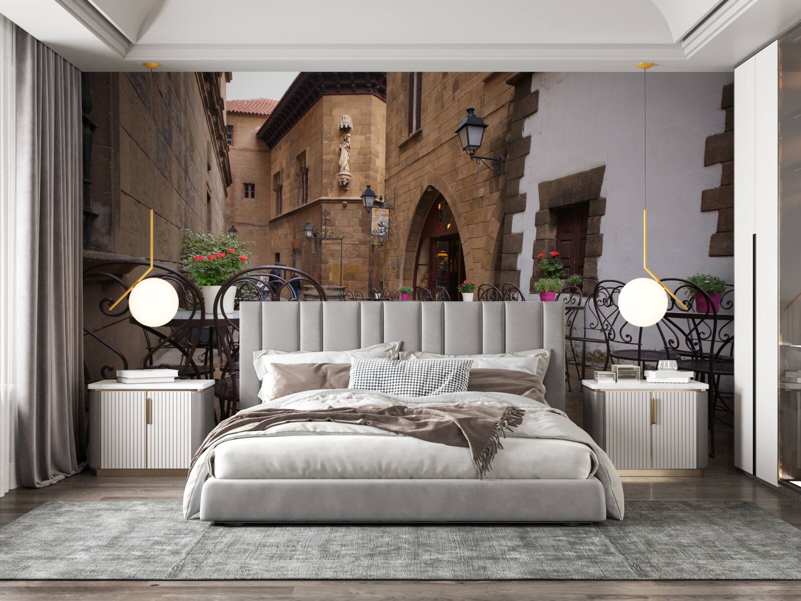 Фотошпалери столики на вузькій вулиці