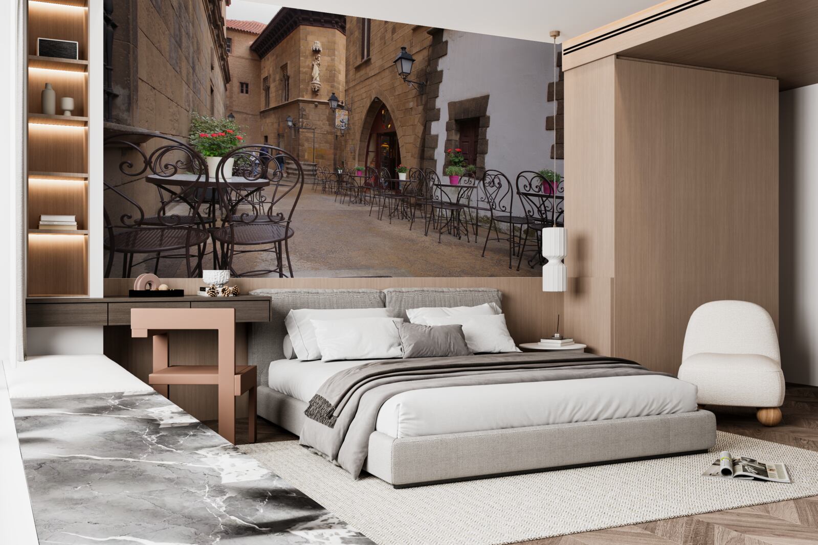 Фотошпалери столики на вузькій вулиці