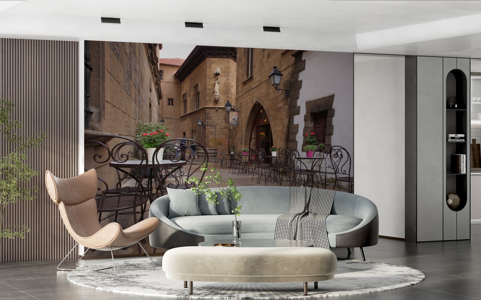 Фотошпалери столики на вузькій вулиці