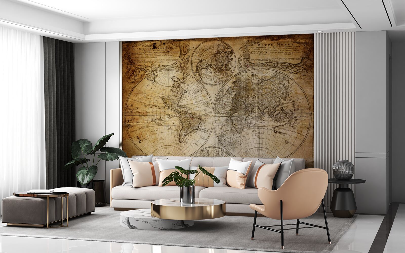 Фотошпалери старовинна карта з континентами та островами