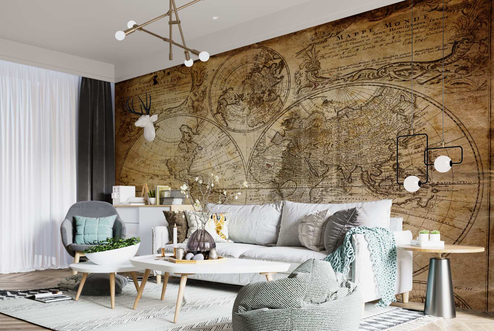 Фотошпалери старовинна карта з континентами та островами