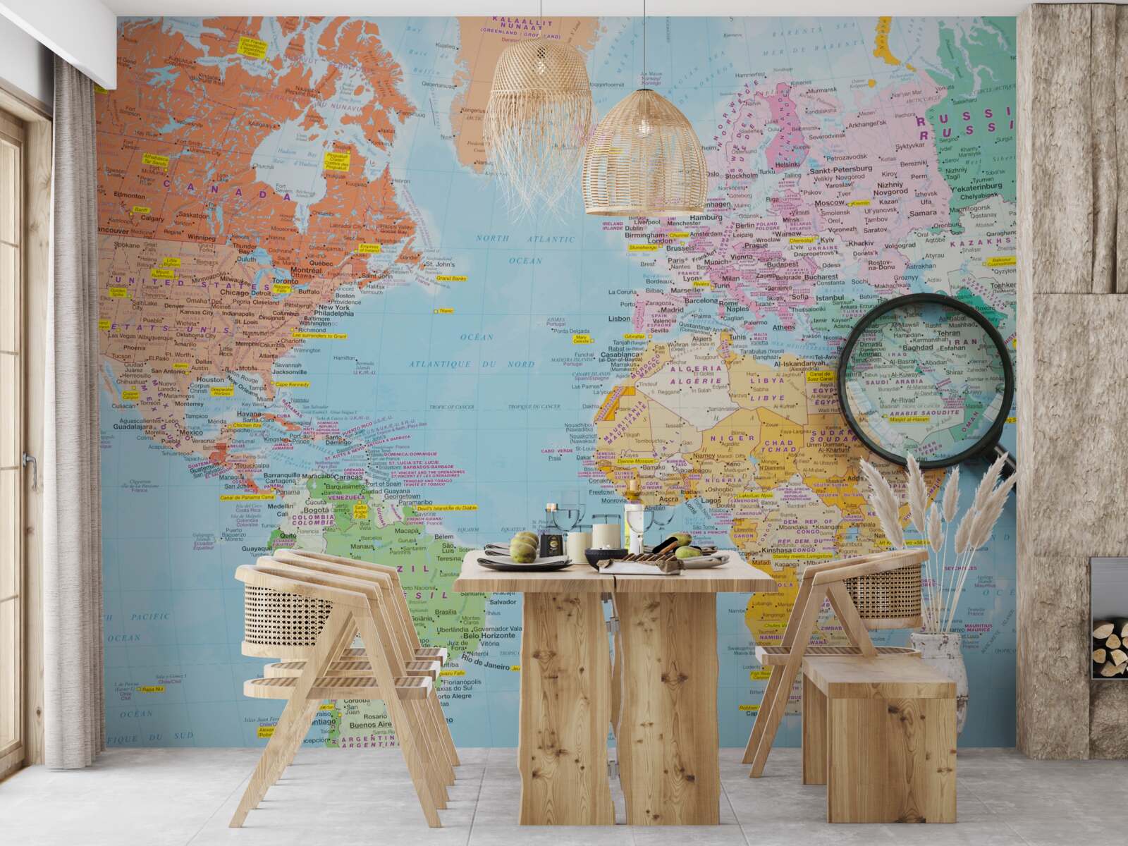 Фотошпалери лупа на кольоровій карті світу