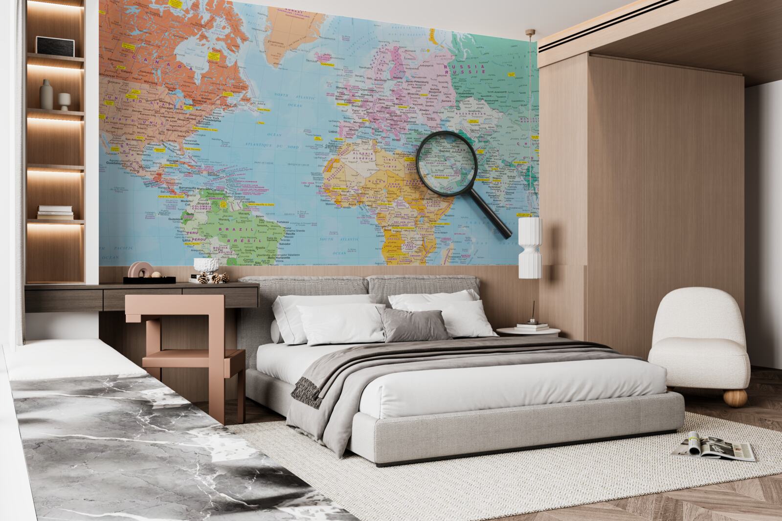 Фотошпалери лупа на кольоровій карті світу