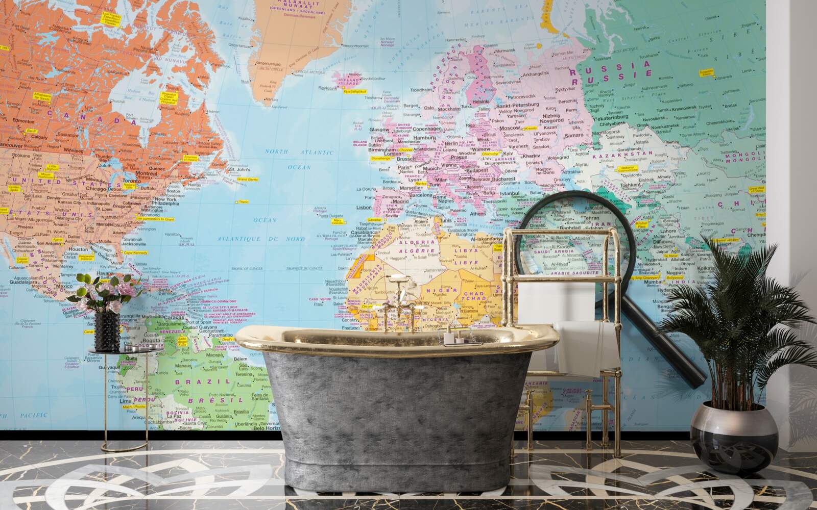 Фотошпалери лупа на кольоровій карті світу