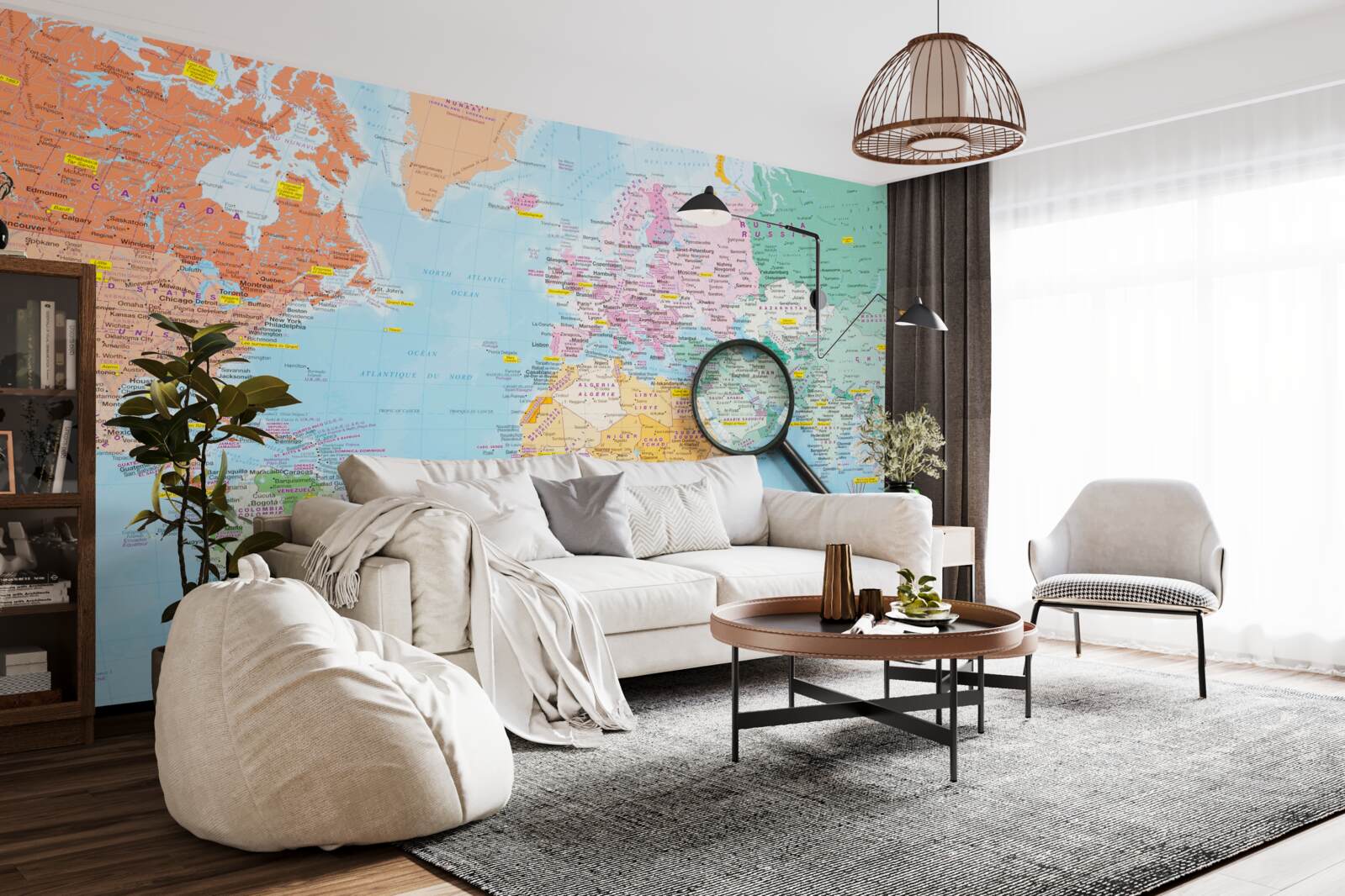 Фотошпалери лупа на кольоровій карті світу