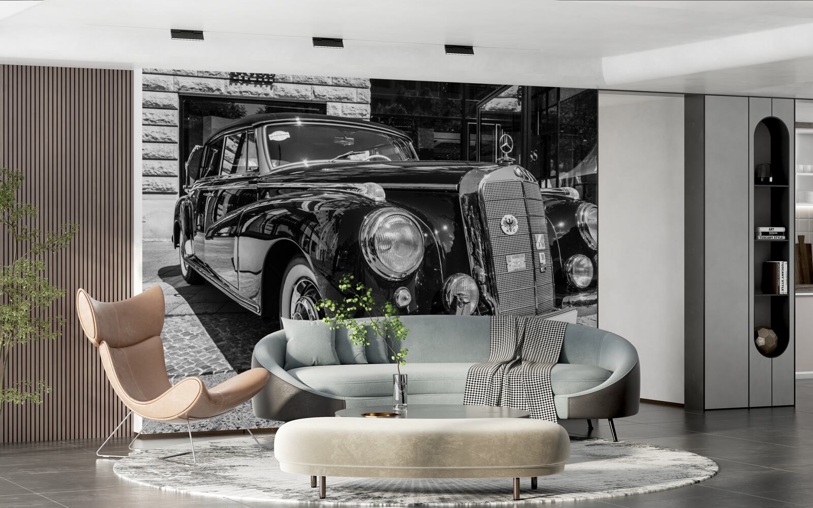 Фотошпалери ретро-автомобіль у чорно-білих тонах