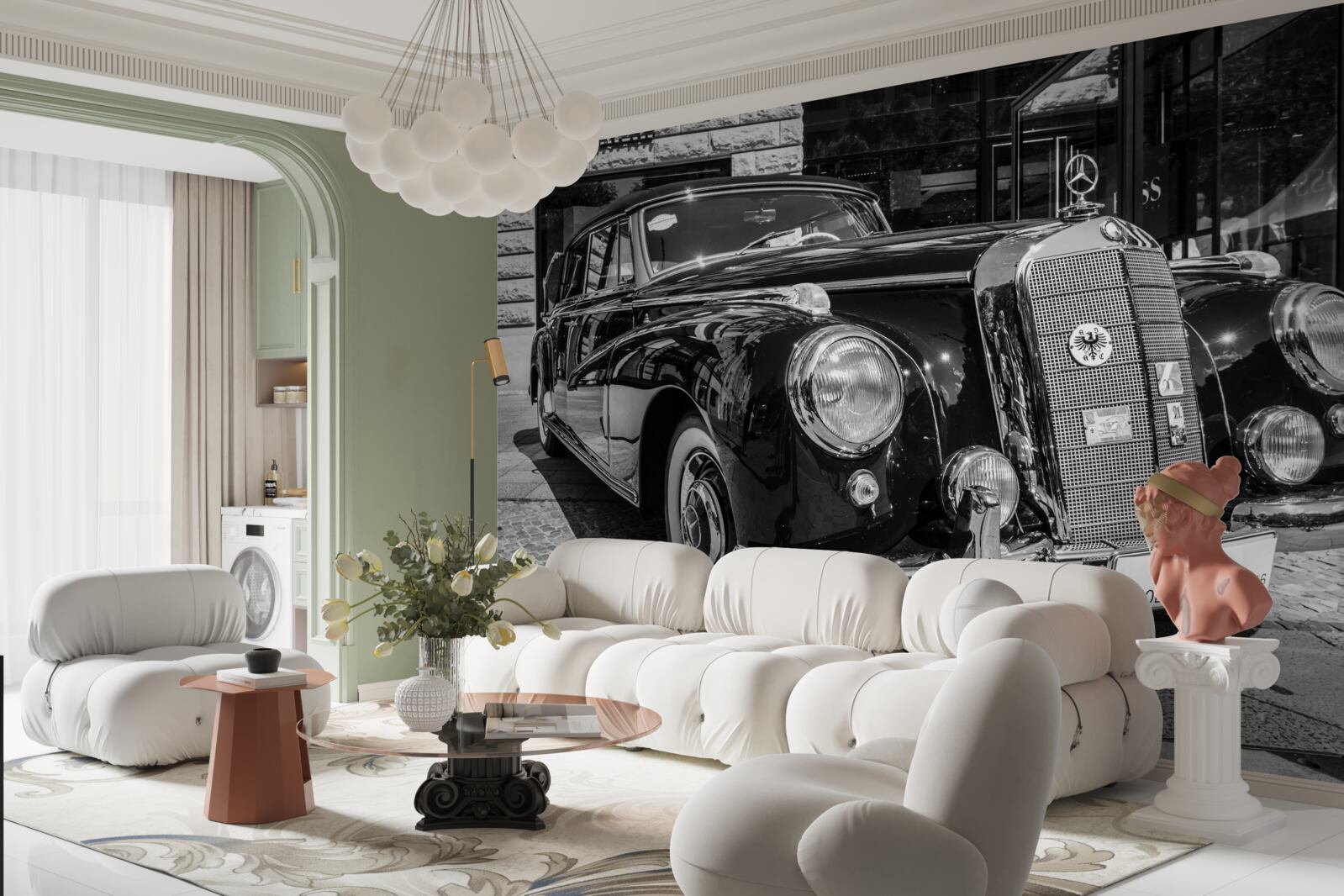 Фотошпалери ретро-автомобіль у чорно-білих тонах