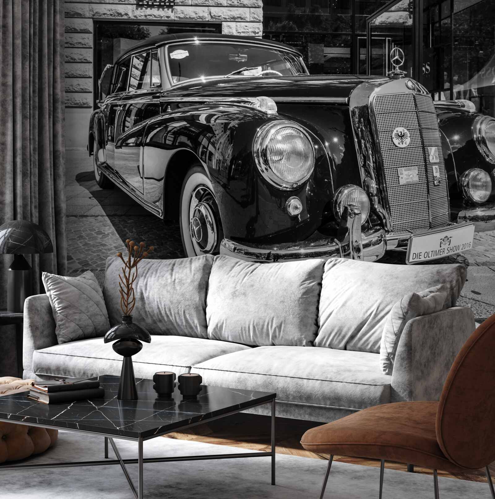 Фотошпалери ретро-автомобіль у чорно-білих тонах