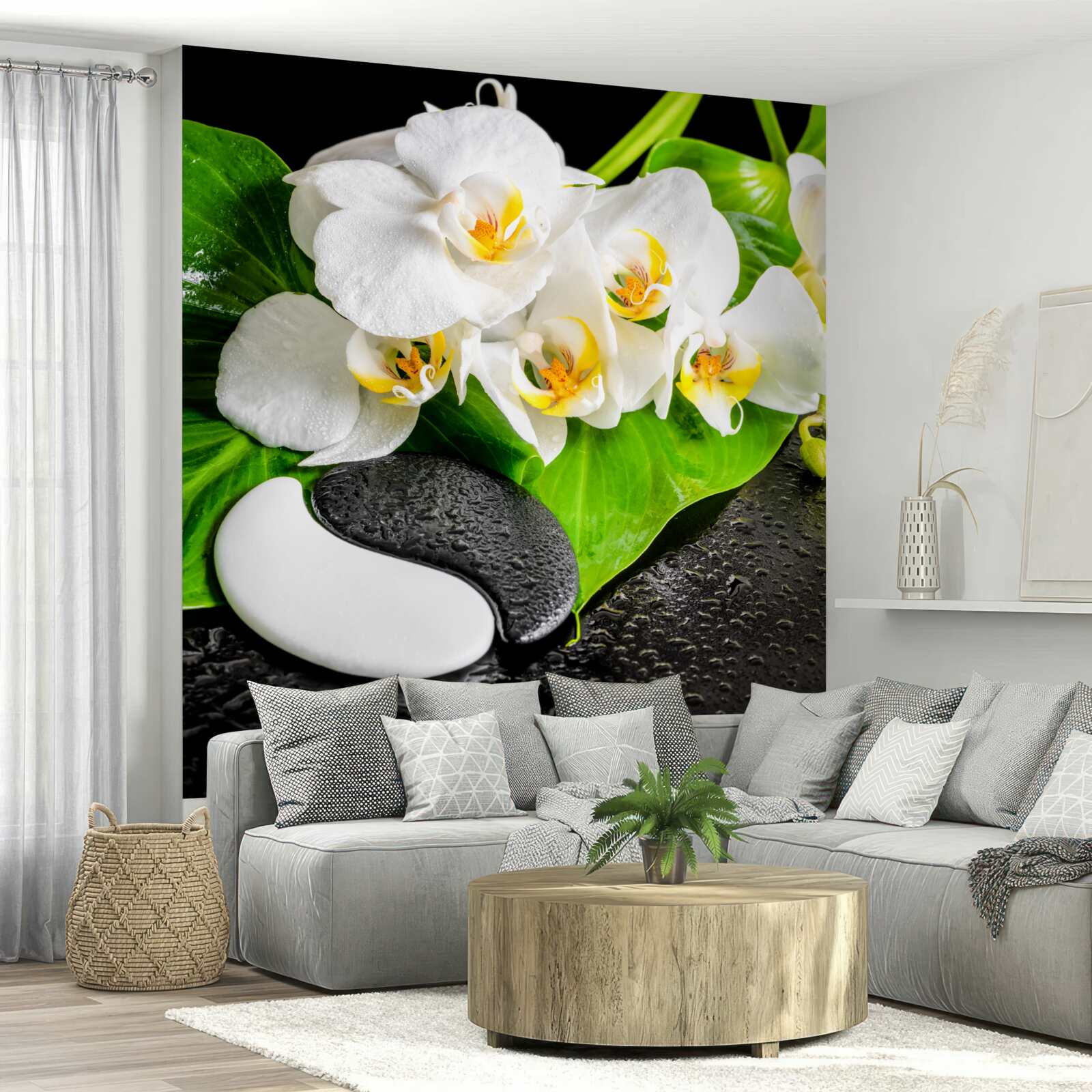 Фотошпалери білий лотос на темній скелі