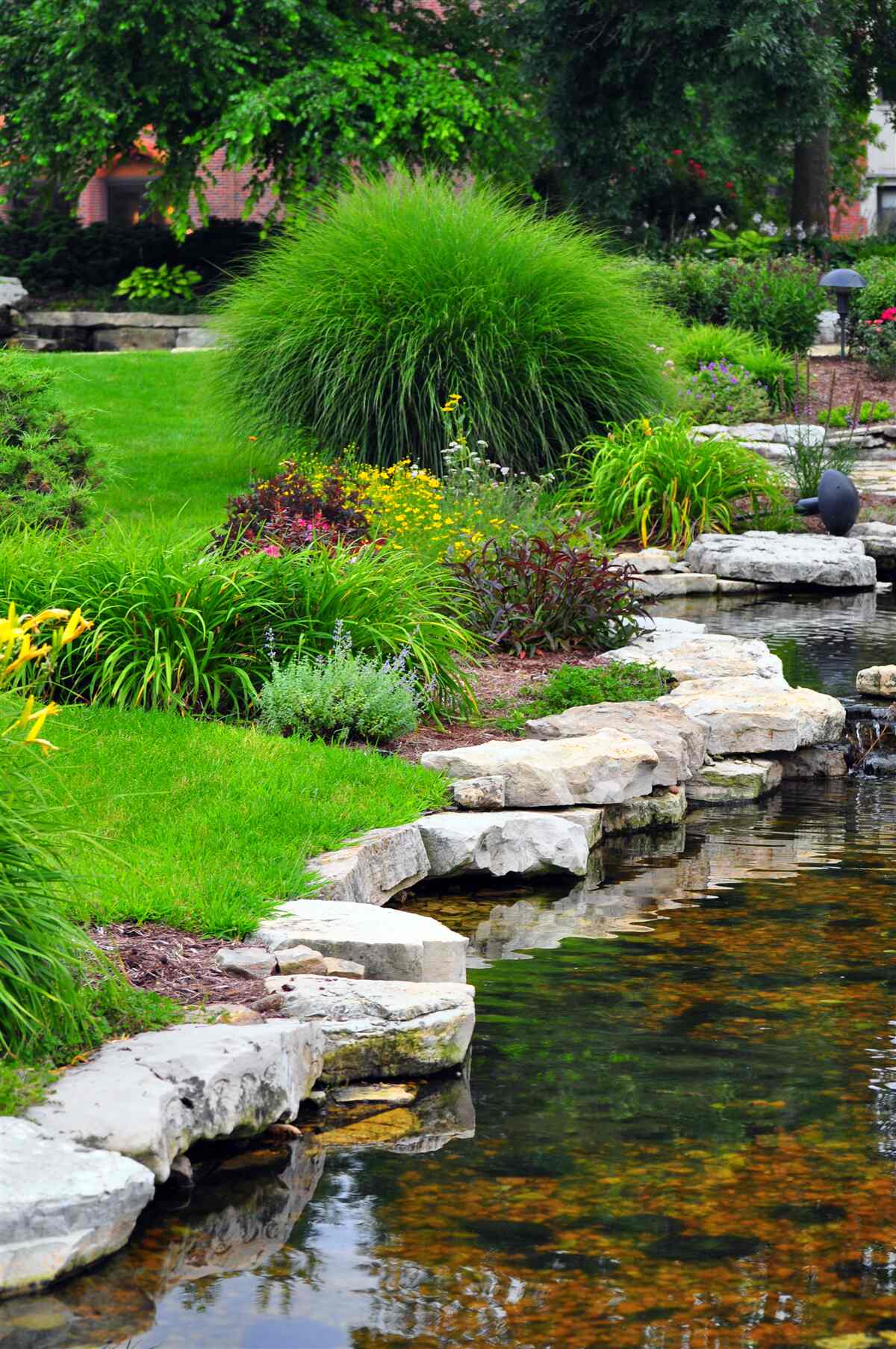 Фотошпалери квіти біля ставка в саду