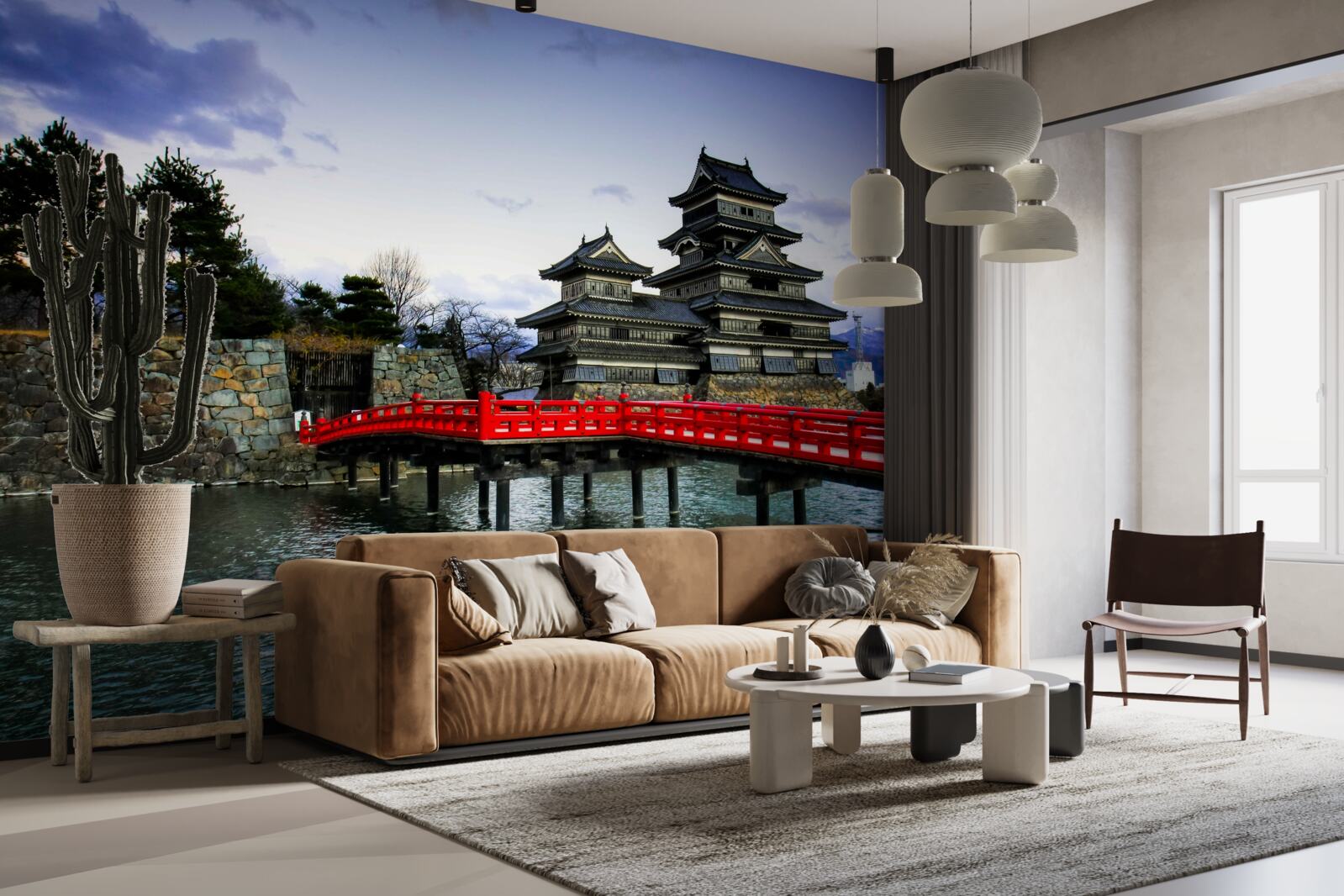 Фотошпалери в японії червоний міст перекинутий через річку