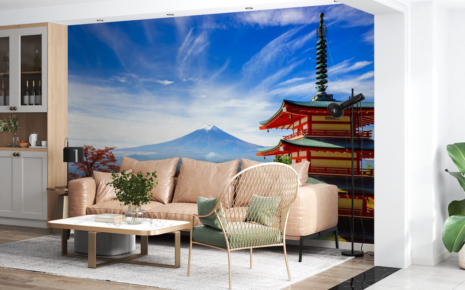 Фотошпалери заміський будинок з горою Фудзі на задньому плані