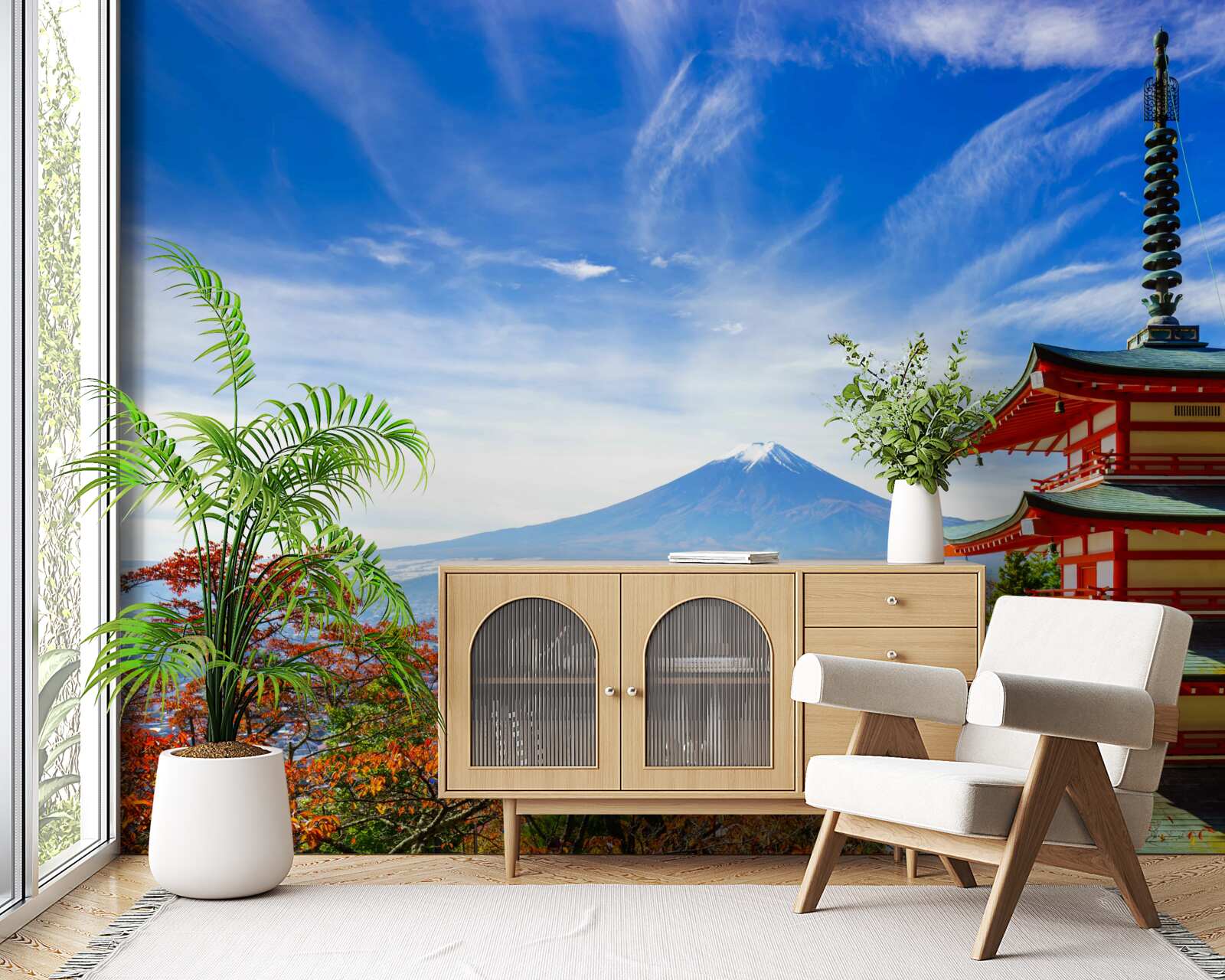Фотошпалери заміський будинок з горою Фудзі на задньому плані