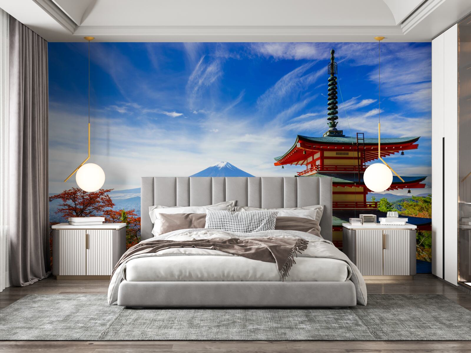 Фотошпалери заміський будинок з горою Фудзі на задньому плані