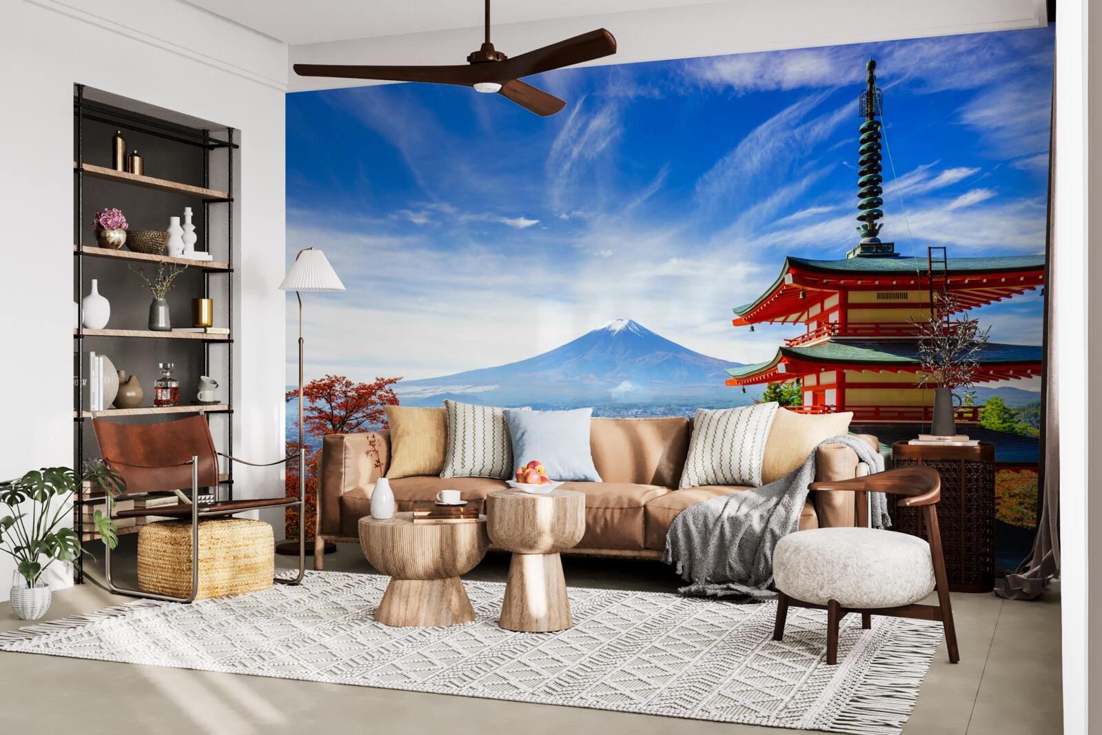 Фотошпалери заміський будинок з горою Фудзі на задньому плані