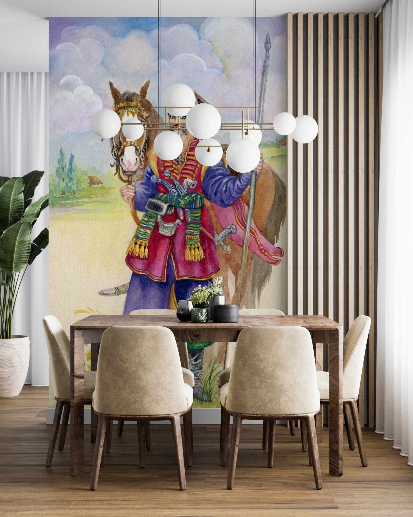 Фотошпалери молодий козак зі степу зі своїм конем