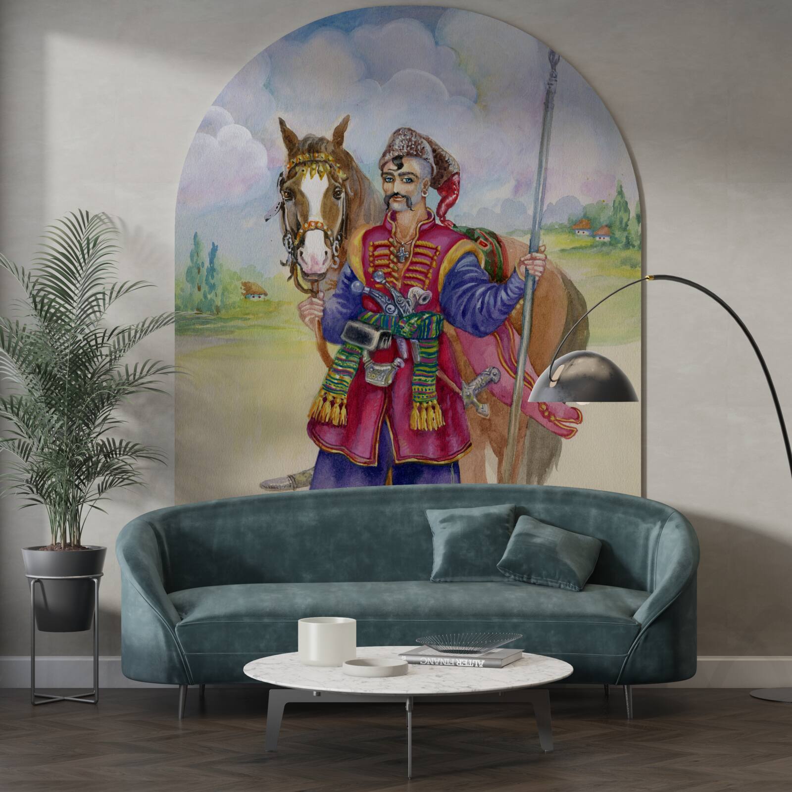 Фотошпалери молодий козак зі степу зі своїм конем