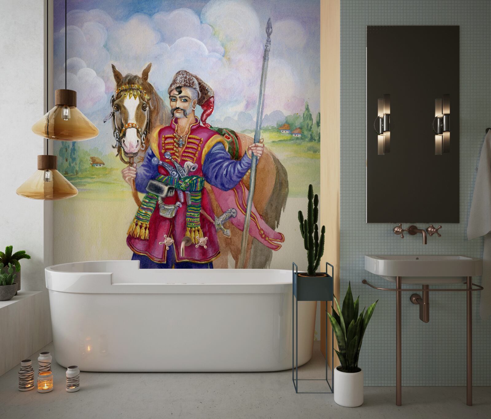 Фотошпалери молодий козак зі степу зі своїм конем