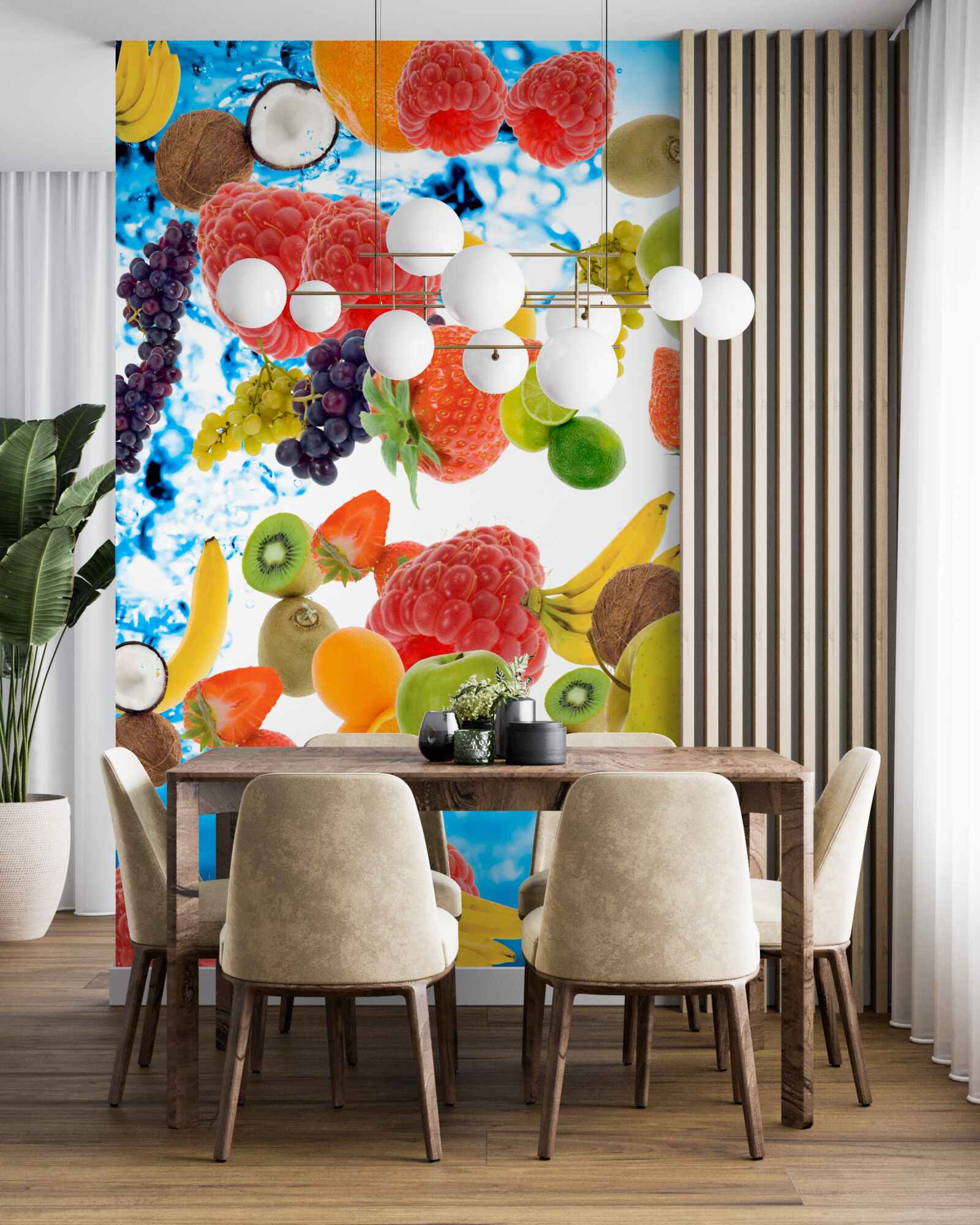 Фотошпалери свіжі літні фрукти у воді