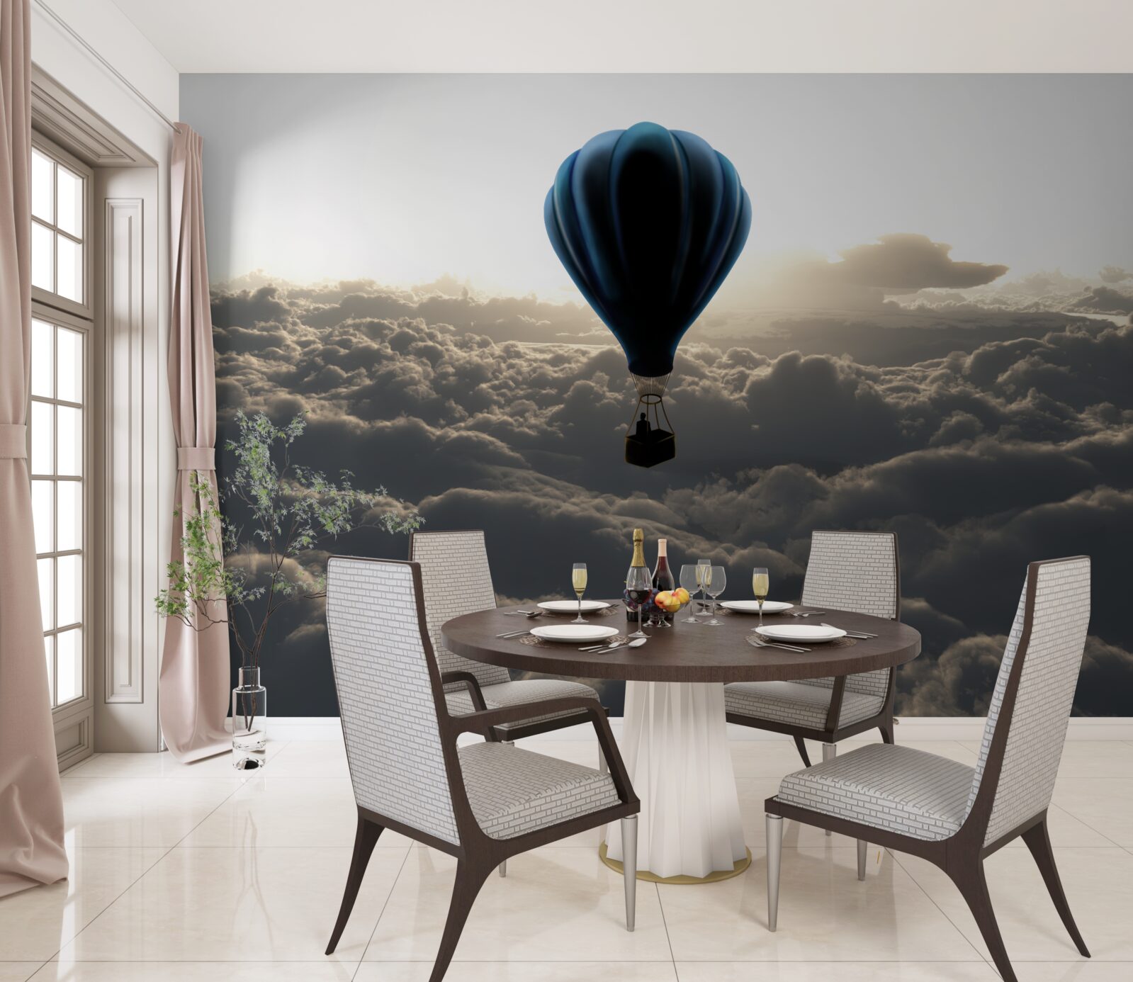 Фотошпалери куля піднімається високо над щільними хмарами