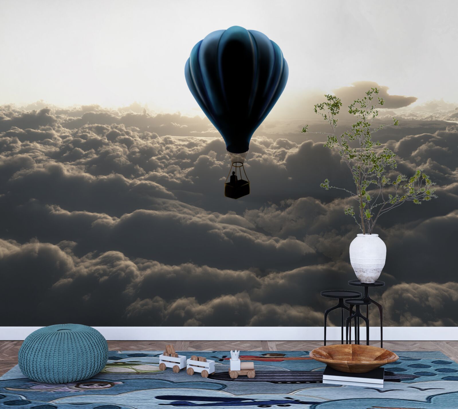 Фотошпалери куля піднімається високо над щільними хмарами