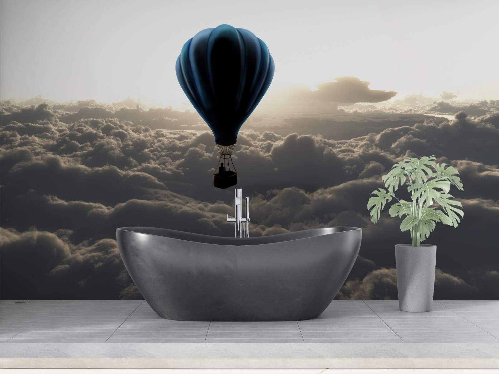 Фотошпалери куля піднімається високо над щільними хмарами