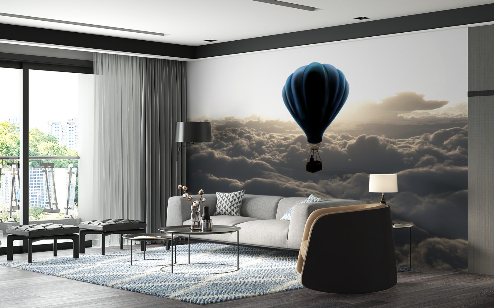 Фотошпалери куля піднімається високо над щільними хмарами